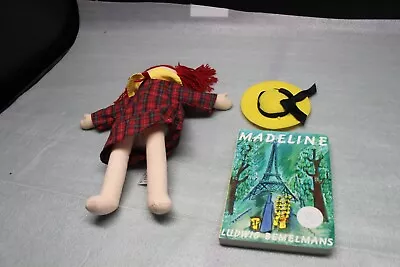 MADELINE Doll Plush 2004 Red Dress Blue Coat Yellow Hat Red Yarn +book • $24.99