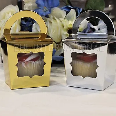 US Wedding Favors(TM) Gold/Silver Cupcake Boxes Tote Container 25pcs • $19.99