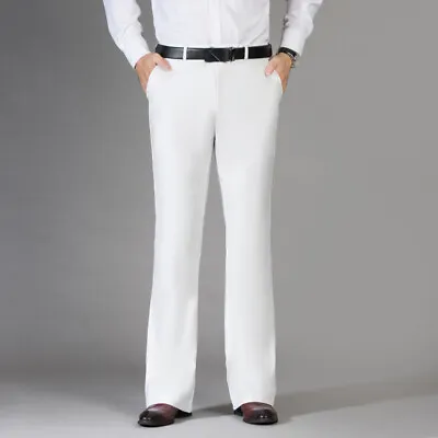 Formal Men Bell Bottom Flares Pants 70s Retro Slim Fit Bootcut Long Trousers • $39.49