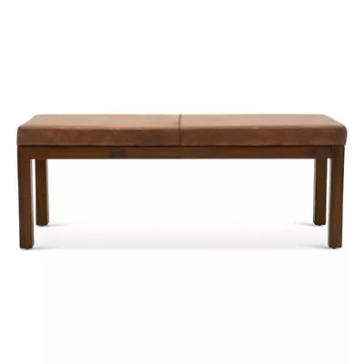 Pemberly Row Mid Century Modern Genuine Leather Bench In Tan Brown • $276.48
