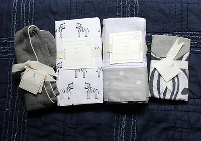 POTTERY BARN KIDS Zachary Zebra Crib Fitted Sheet Sham Skirt Blanket 4pc Gray • $149