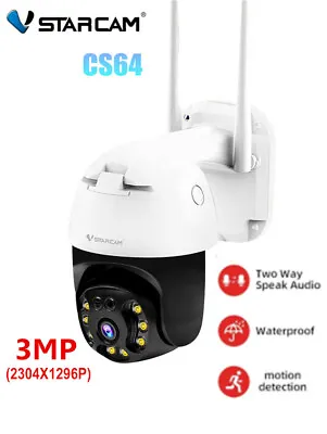 Vstarcam CS64 3MP Wifi IP Camera Dome AI Security Camera PTZ Outdoor Waterproof • £68.39