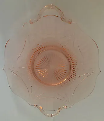 Vintage Lancaster Dart Cake Plate Pink Depression Glass Plate W/Handles (1pc) • $23.99