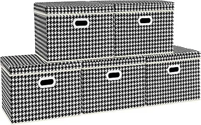 TYEERS Collapsible Washable Storage Boxes With Lid 5 Pack 44x30x29cm Black/White • £29.99