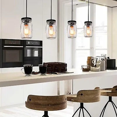 Glass Mason Jar Light Adjustable Farmhouse Kitchen Island Pendant Light Fixture • $31.14