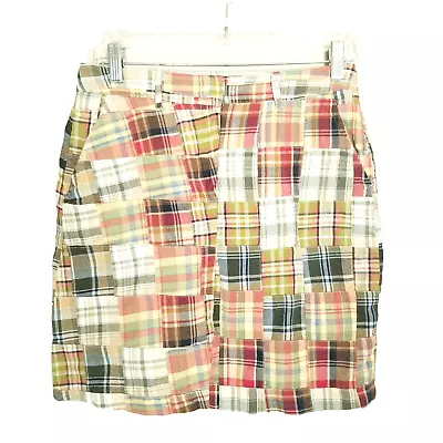 Patchwork Madras Plaid Mini Skirt Quilted Y2K Size 6 Womens Pockets Cotton • $12.70