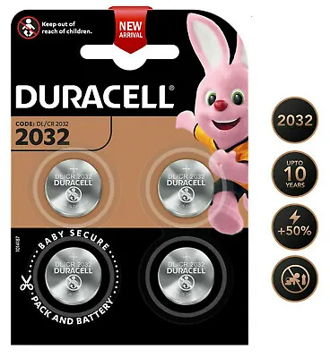 4 X Duracell CR2032 3V Lithium Coin Cell Battery 2032 Button DL2032 New • £4.49