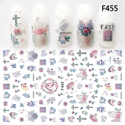 £2.65 • Buy Nail Art Stickers Transfers 3D Self Adhesive Unicorns Roses (F455)