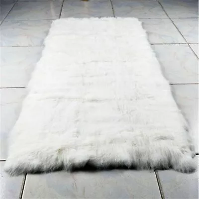 Natural White Rabbit Fur Throw 100% Real Fur Blanket Rug Stitch Plaid 55×115cm • $32.29