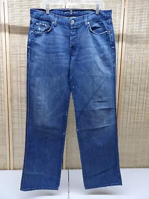 7 For All Mankind 36x34 Blue Denim Relaxed Fit Jeans “A” Pocket Made In USA • $16.99