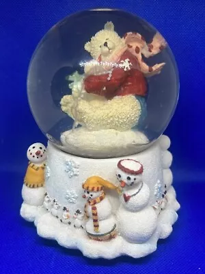 Vintage Christmas Teddy Hugging Snowman Snow Globe Music Box (Plays See Video!) • $17.99