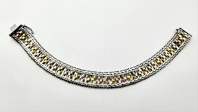 Milor Tri Color 925 Italy Sterling Silver Woven Link Rose Yellow Gold Overlay 7  • $44