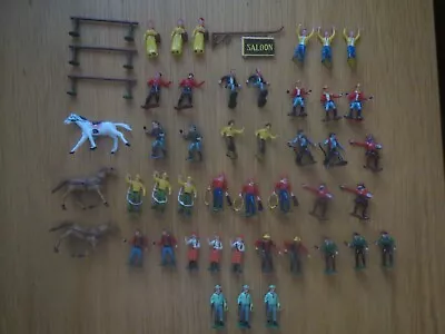 Marx 1960s Miniature Western Playsets Lot Of 48 HO Cowboys Horses & Saloon Sign • $39.99