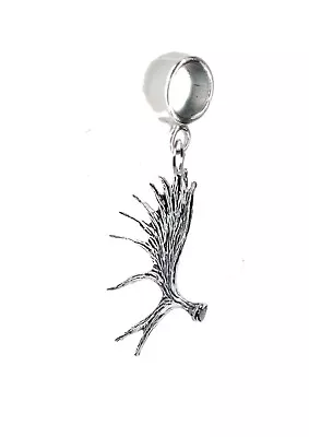 A57 Moose Antler  Pewter Charm On A Bail 5mm Hole Add To Bracelet Or Necklace • $12.44