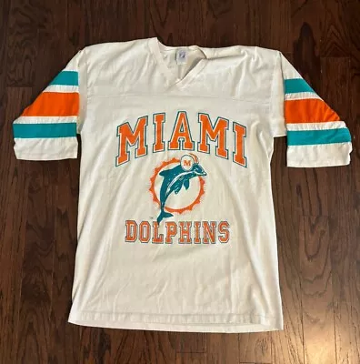 VTG Miami Dolphins Men's T-Shirt XL Single Stitch Stripes Made In USA • $30