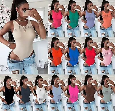 £11.95 • Buy Womens Slinky Double Layer Sleeveless Round Neck Stretch Racer Back Bodysuit Top