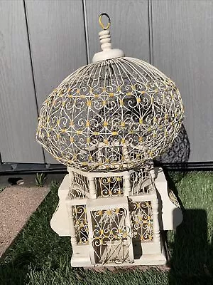 Old Vintage Wood Wire Bird Cage Pagoda Shape Balloon Top • $45