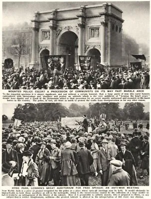 HYDE PARK SPEAKERS CORNER.Police Escort Communists Marble Arch;Anti-war Mtg 1926 • £10