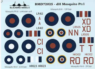 De Havilland Mosquito Pt:1 1/72nd Scale Decals • £5
