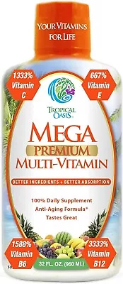 Tropical Oasis Mega Premium Liquid Multivitamin Natural Immune Suppor 32 Fl Oz • $32.95
