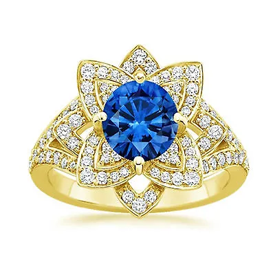 $2851.18 • Buy Natural 1.91 Ct Diamond Blue Sapphire Rings For Women 14K Yellow Gold Size M N