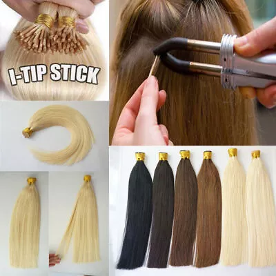 Pre Bonded I Tip Hair Extensions Keratin Cold Fusion Stick Tip Remy Human Hair1g • $51