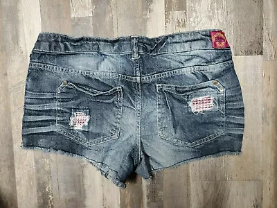 C. Pink Blue Denim Cut Off Shorts Pink Sequin Distressed Woman's Juniors Size 7 • $8.98