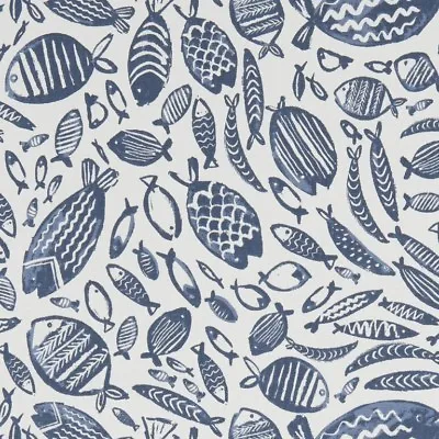 Clarke And Clarke Trawler Navy Cotton PVC WIPE CLEAN Tablecloth Oilcloth • £8.99