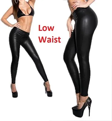 £8.49 • Buy Ladies High Low Waist Black Faux Leather Leggings Wet Look Stretch Tight Pant