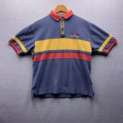 Tommy Hilfiger Outdoors Spell Out Zip Up Snap Striped Blocked Vtg Polo Shirt L • $24.99