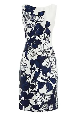 Ladies Roman White Navy Floral Satin Shift Tight Party Dress (NEW) Size12-£45.00 • £34.99