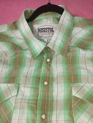 Vintage Resistol Ranch Green And Plaid Snap Button Western Long Sleeve Shirt... • $19.99