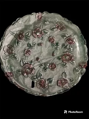 Mikasa Bella Rosa 13.25” Platter Round Crystal Flower Glass Vintage Pink Rose • $24.99