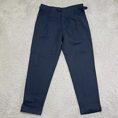 Reiss Dress Pants Men 34 Cuffed Modern Tapered Ankle Blue 34x28 Trouser Portugal • $38.88