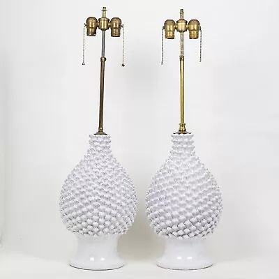 Rare Original 1960s Marcello Fantoni Pine Cone Ceramic Lamps - A Pair • $3900
