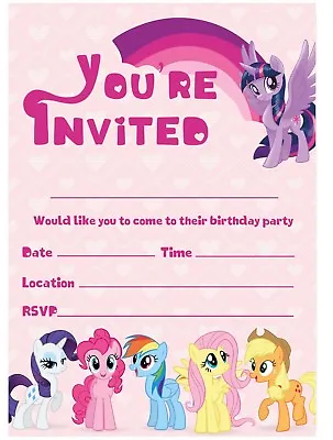 My Little Pony Birthday Party Invitations Invites Children Girls Pink Pony Heart • £2.29