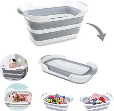 Folding Baby Shower Bathtub Portable Pet Dog Bath Tub Laundry Storage Basket • £21.99