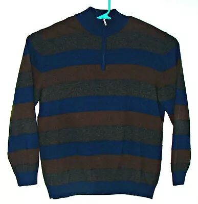 Mens Enzo Mantovani Quarter Zip Wool Cashmere Blend Sweater Blue Brown Gray XXL • $55.97