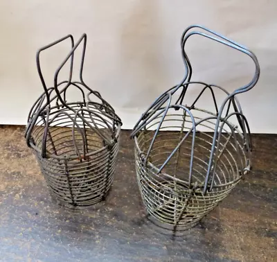 Small Vintage Child Size Antique Primitive Wire Woven Metal Egg Basket Pair/two • $49.95