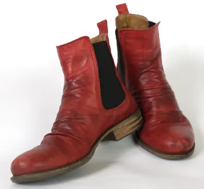 Miz Mooz Lissie Size 6 Wine Red Leather Ruched Chelsea Boots Pull On Double Gore • $54.99