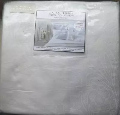 $59.90 • Buy Zara Home King Duvet Cover Cotton Satin White W/Hidden Flowers NWT Italy A1G