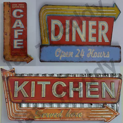 Big Distressed Vintage Retro Metal Cafe Diner Kitchen Sign's American Wall Dec • £15.99