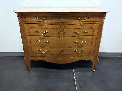 French Provincial Louis XV Style Inlaid Satinwood Marble Top Large Commode Chest • $895