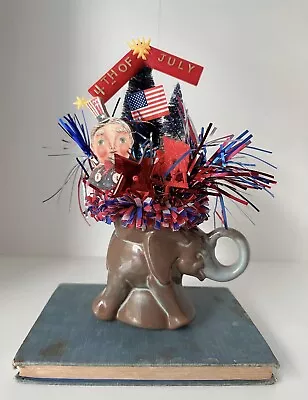 Vintage Americana Centerpiece Uncle Sam Design Elephant Frankoma Planter GOP • $79