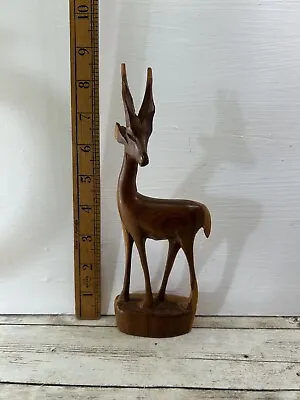 Vintage Hand Carved Wood Wooden Ibex Deer Horn Ornament Gazelle Antelope 9” Tall • $18.66