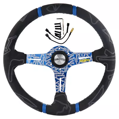 Blue Momo ULTRA 350mm/14'' Deep Dish Suede Racing Car Sport Steering Wheel • $88