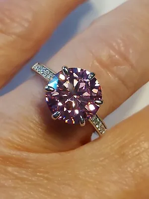 Charles Winston Moissanite Fire 4.87 CTW Pink & White Solitare Ring Size 8 • $165