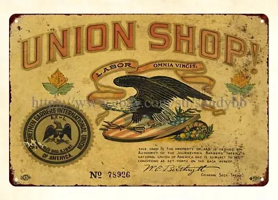 Union Shop BARBER Eagle Metal Tin Sign Home Decor Outlet • $18.91