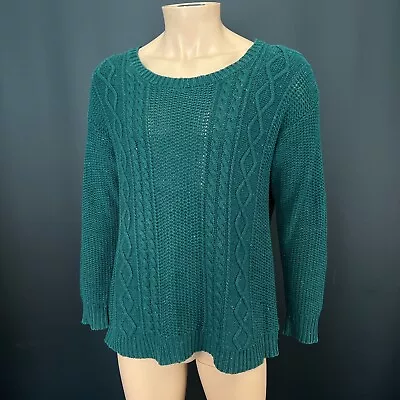 Coincidence & Chance Jumper M Mens Green Cable Knit Round Neck Elbow Patch  • £18.95