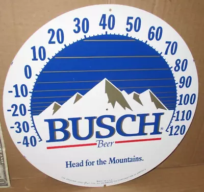 BUSCH BEER - Head For The Mountains - MADE USA - 12  ROUND THERMOMETER FACE SIGN • $24.99